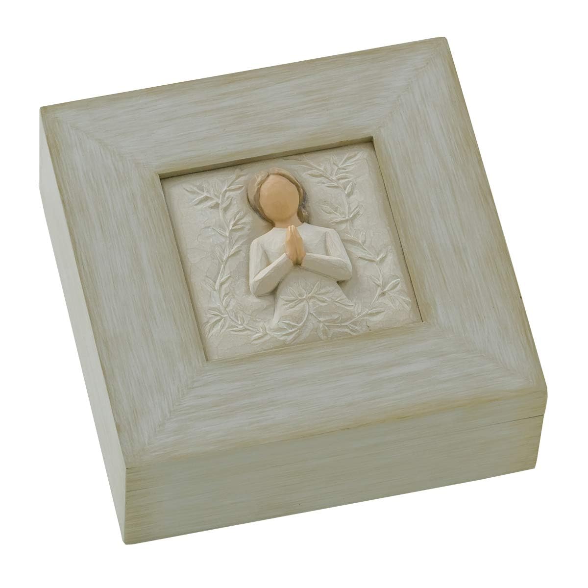 Willow Tree memory box with bas-relief angel carving, a graceful keepsake.
