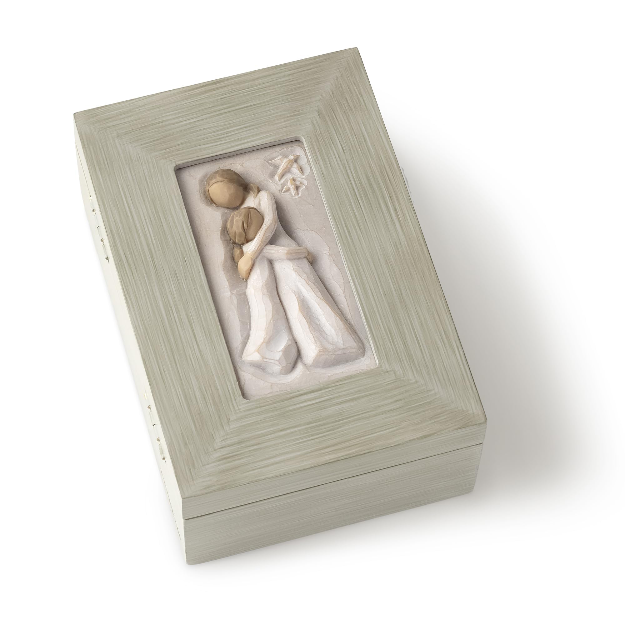 Willow Tree memory box lid with embracing figures, perfect for keepsakes.