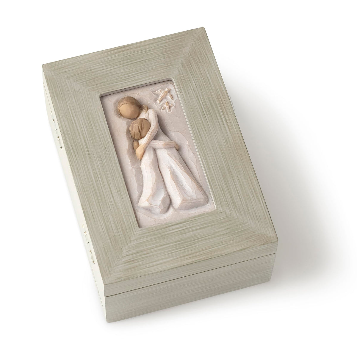 Willow Tree memory box lid with embracing figures, perfect for keepsakes.