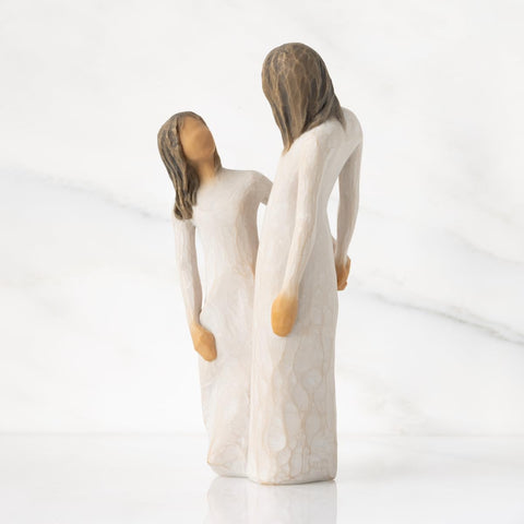 Willow Tree mother-daughter hands emphasize connection through gestures and companionship