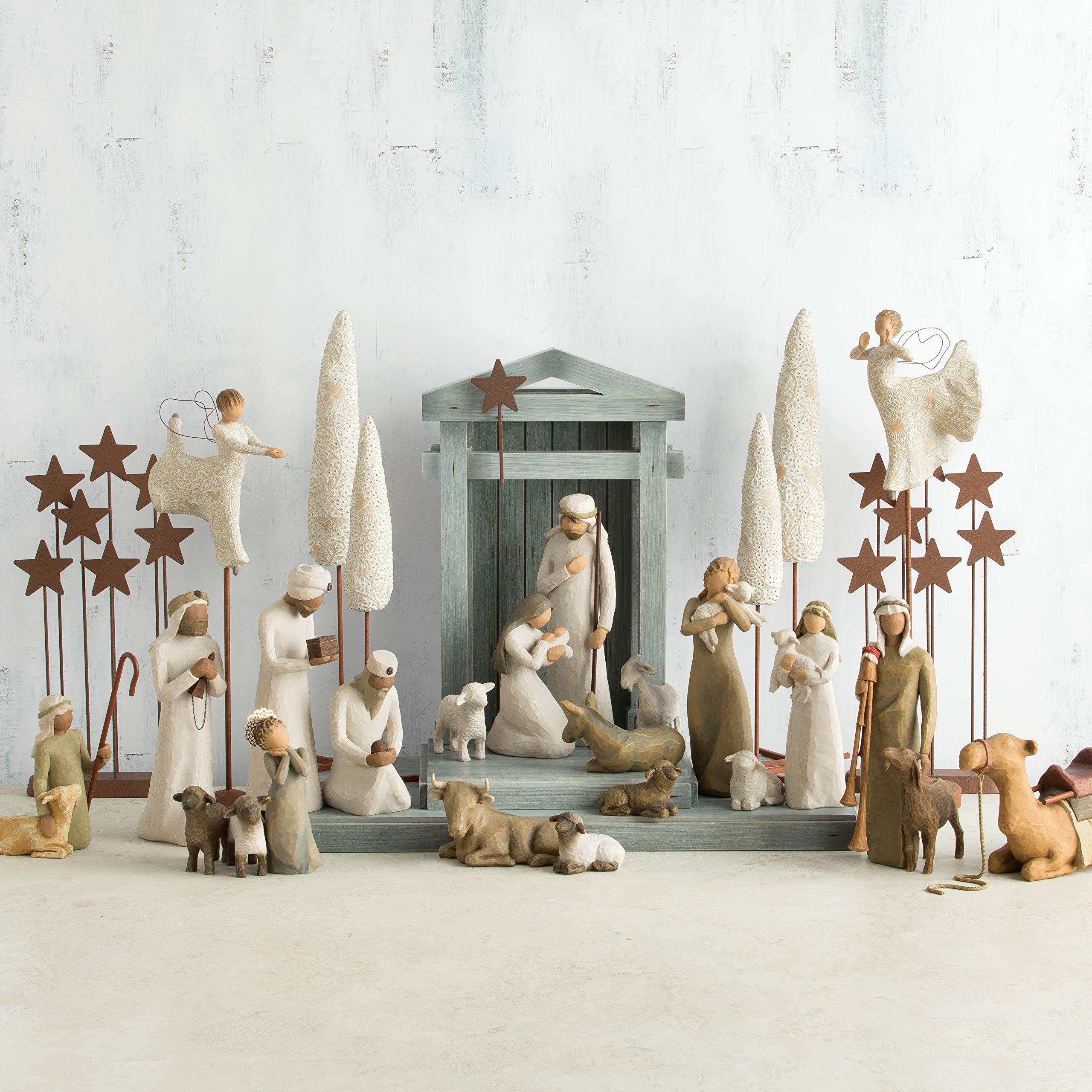 Willow Tree Nativity gray-blue donkey figurine warming the scene