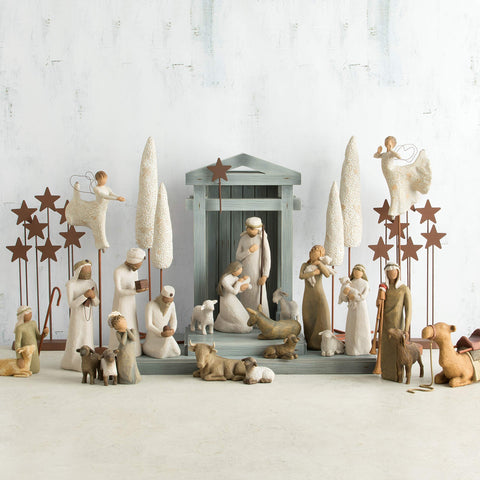 Willow Tree Nativity gray-blue donkey figurine warming the scene