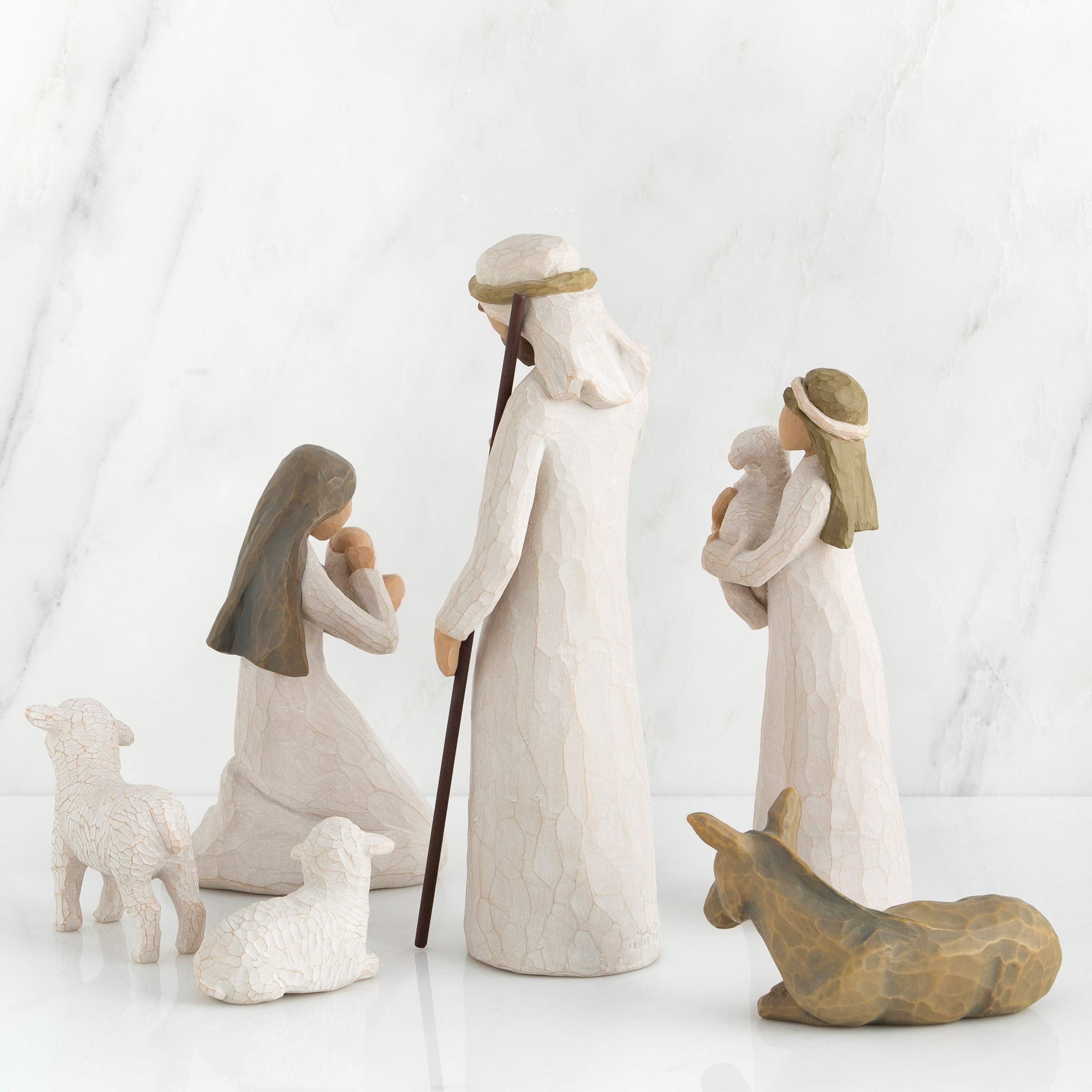 Willow Tree Nativity Joseph with wood staff figurine on mantel