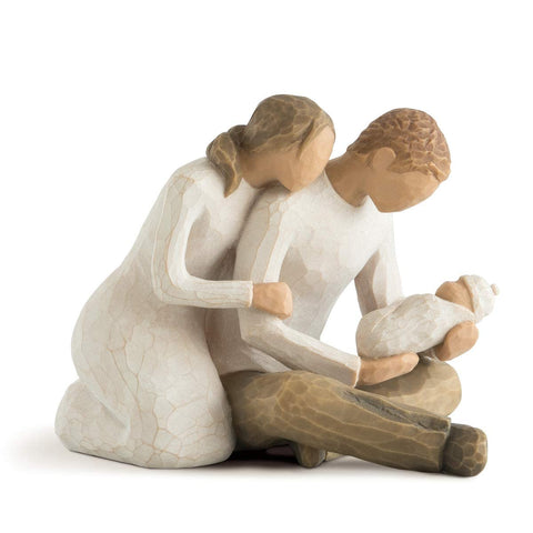 Willow Tree New Life figurine with couple and newborn baby, a timeless keepsake.