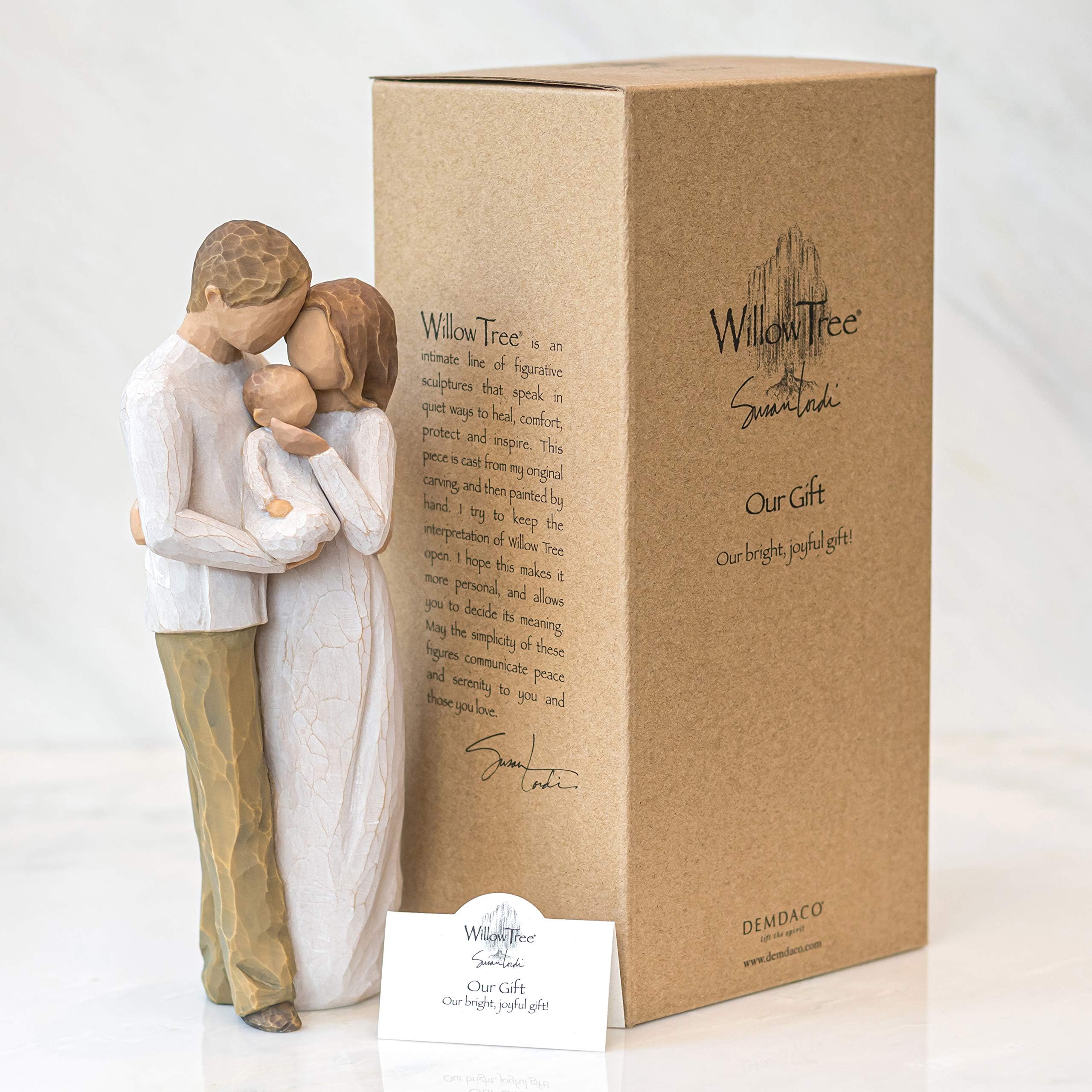Willow Tree Our Gift figure sits neatly on shelf or mantel