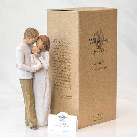 Willow Tree Our Gift figure sits neatly on shelf or mantel