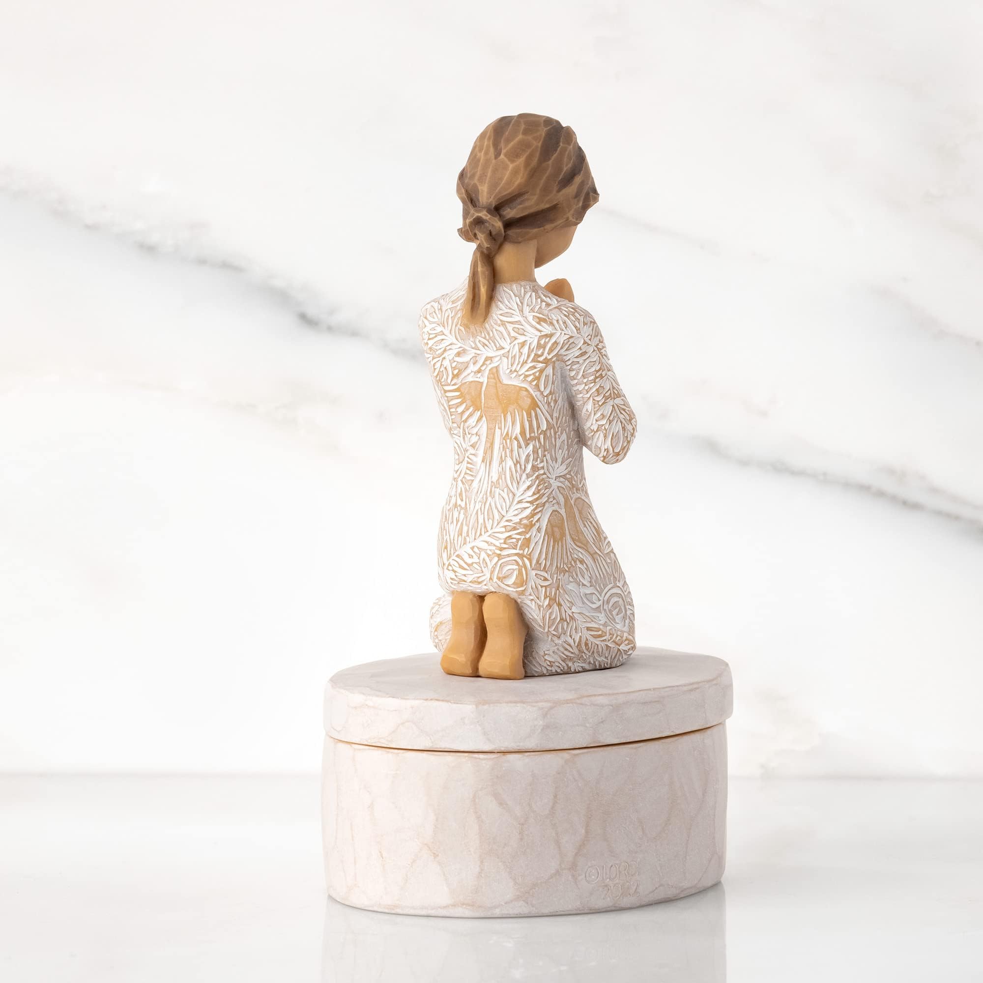 Inside sentiment reads 'Seeking the quiet within' on Willow Tree keepsake box.