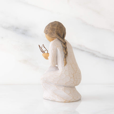 Willow Tree Quiet Wonder sculpture with gold leaf butterfly, elegant display