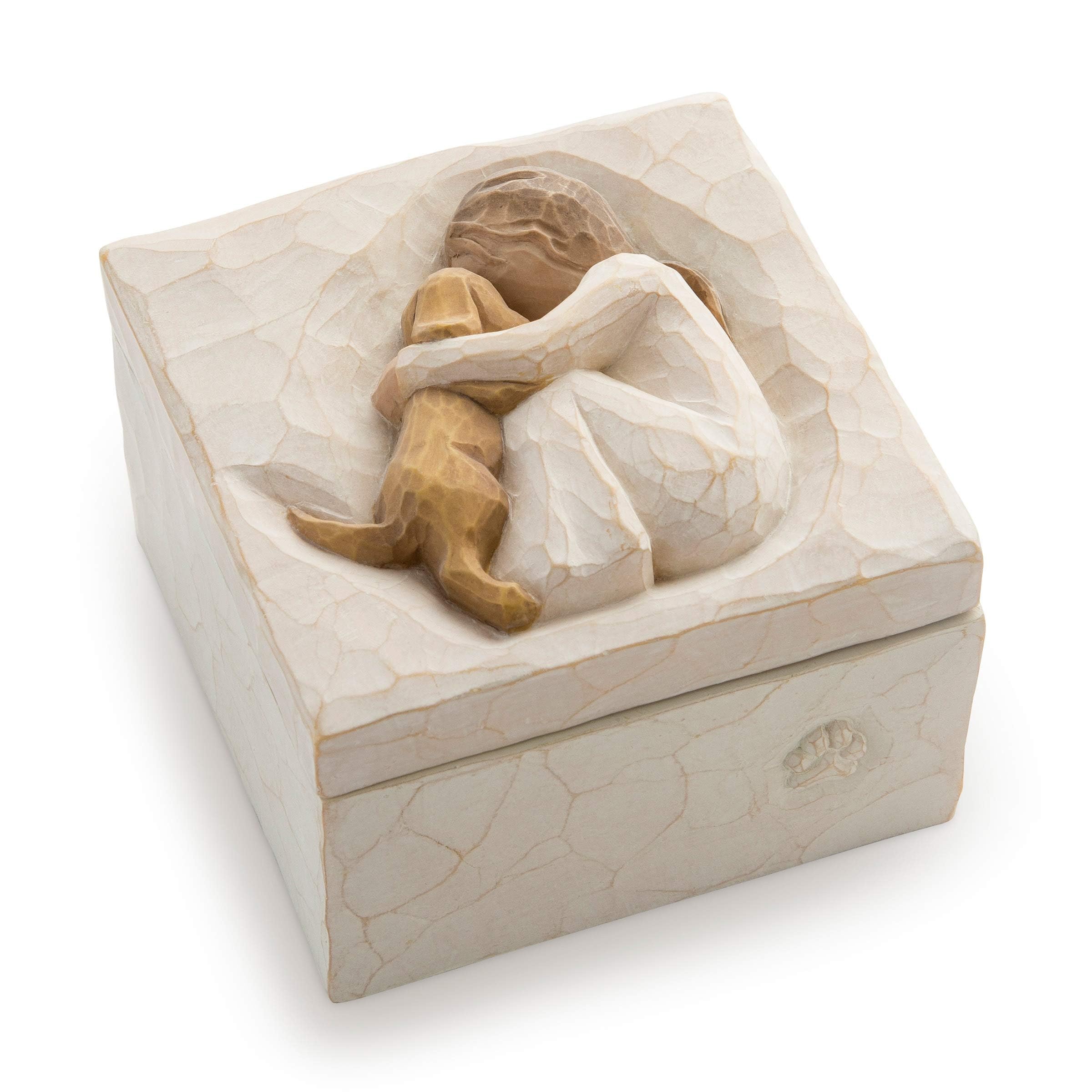 Willlow Tree True keepsake box lid scene with seated figure and yellow dog