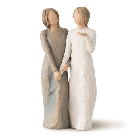Willow Tree two women figure connected by hands, celebrating friendship and support.
