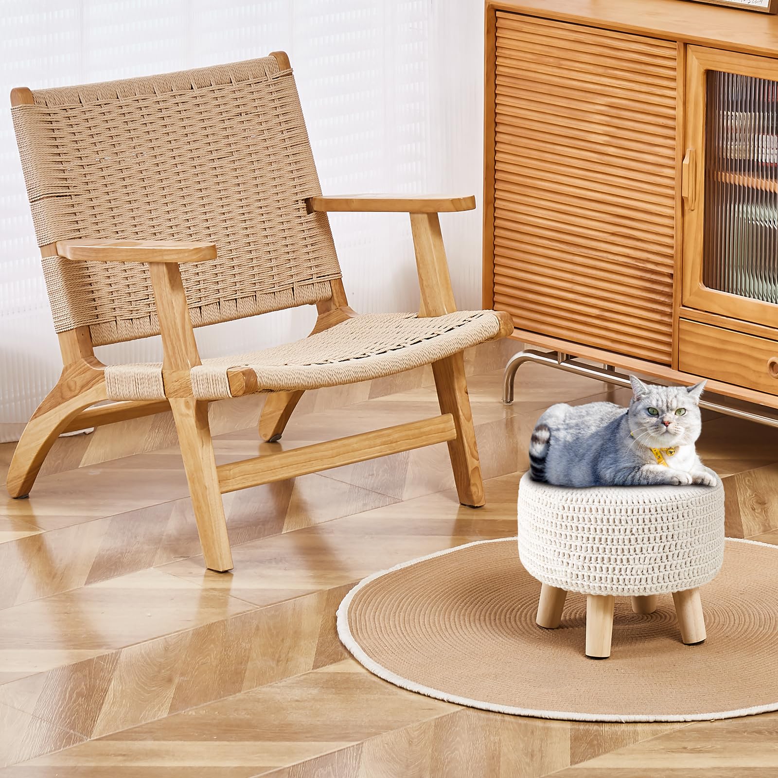 Wimarsbon pouf ottoman with wood legs non-skid provides stable support.