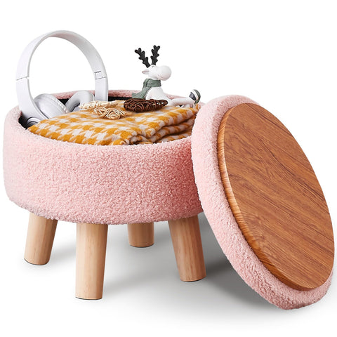 Wimarsbon storage ottoman round pink with cushioned top for compact stylish storage.
