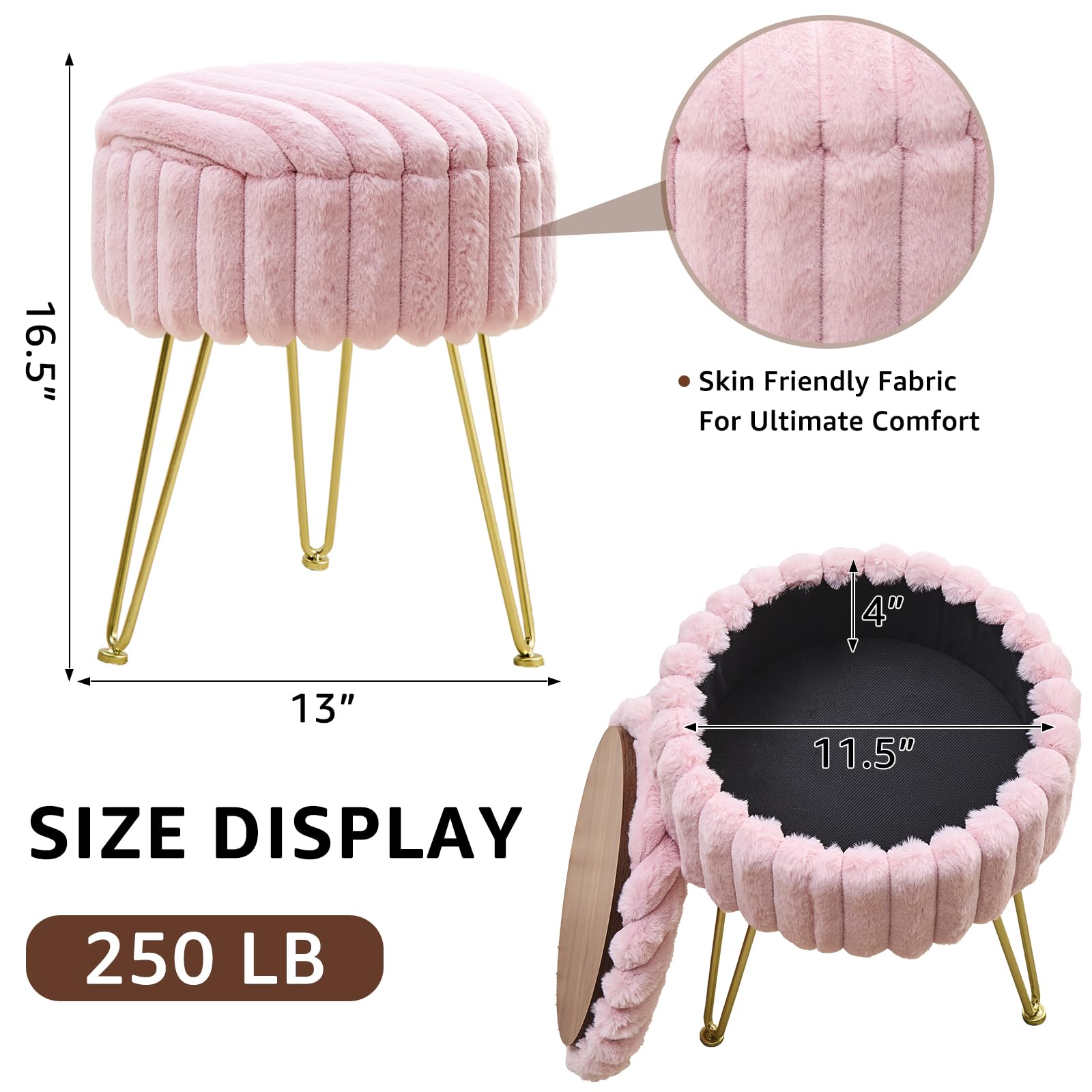 Wimarsbon vanity stool lift-top pink reveals concealed storage for remotes