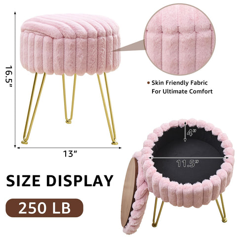 Wimarsbon vanity stool lift-top pink reveals concealed storage for remotes