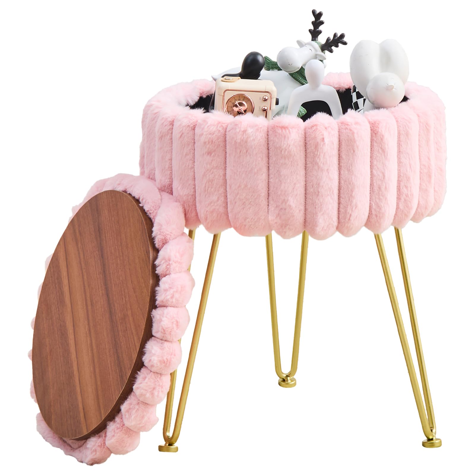 Wimarsbon vanity stool with storage in pink for versatile dressing-area seating