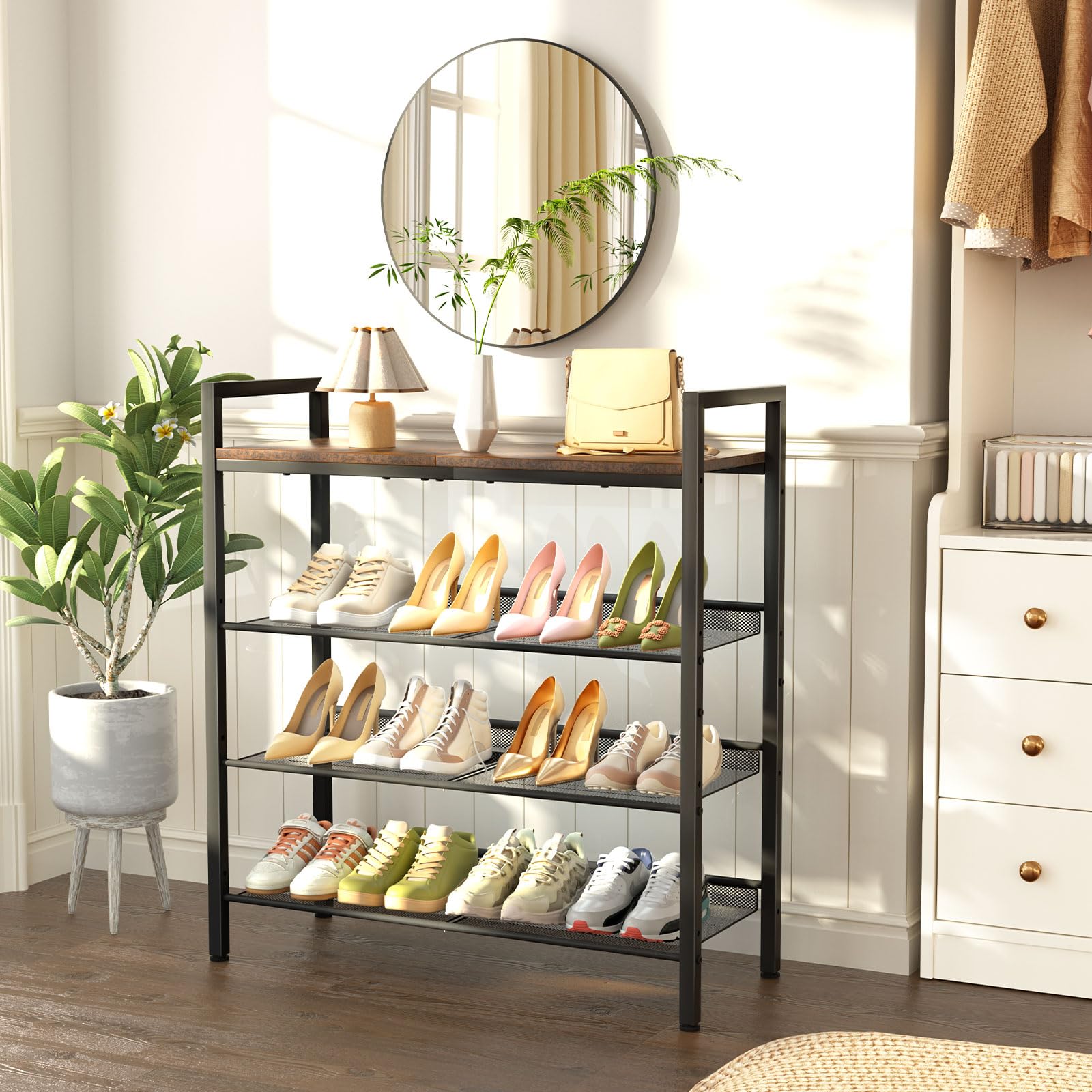 WIN4ALL shoe rack dense mesh shelves prevent heels from slipping.