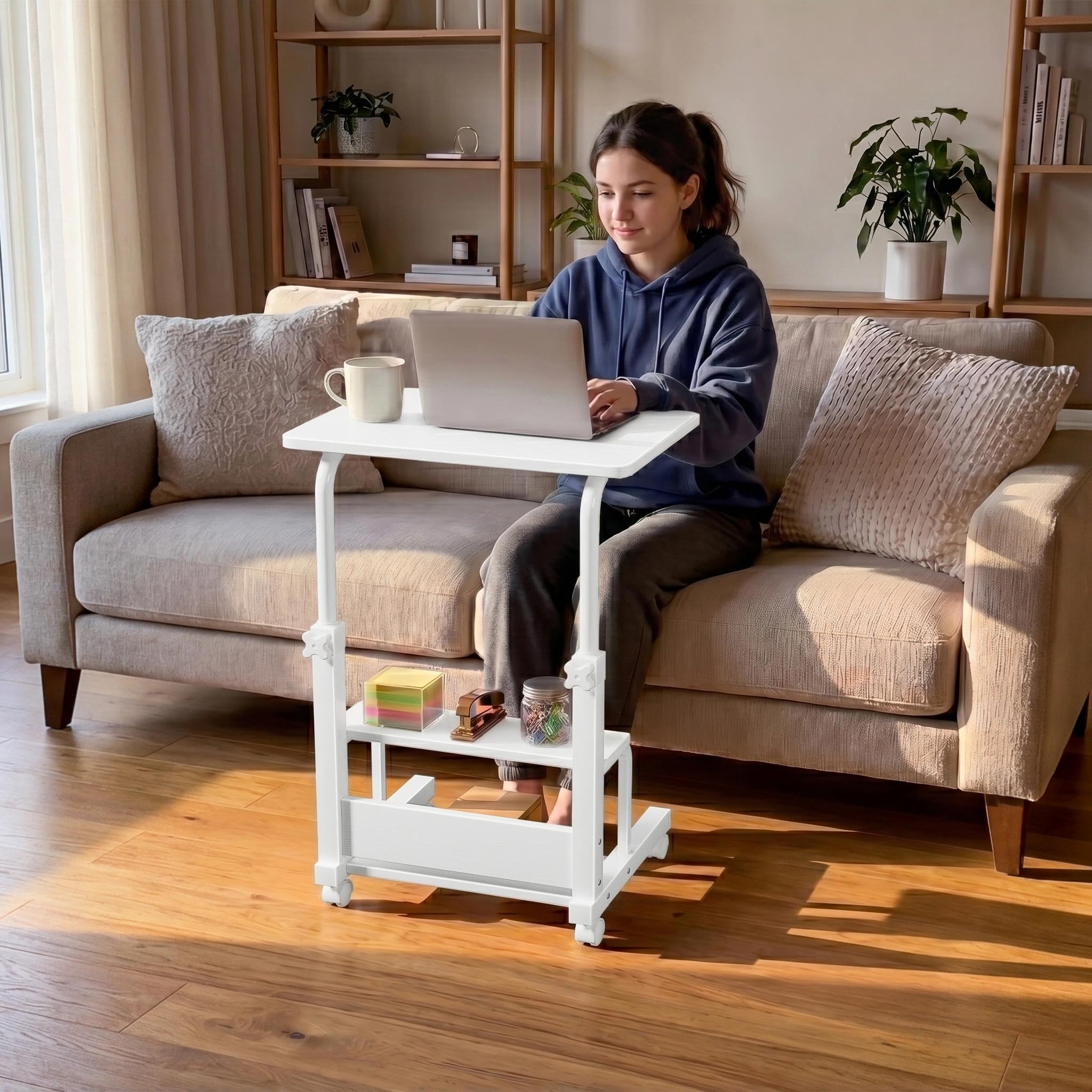 WINAZ C-shaped side table design fits by the sofa without crowding