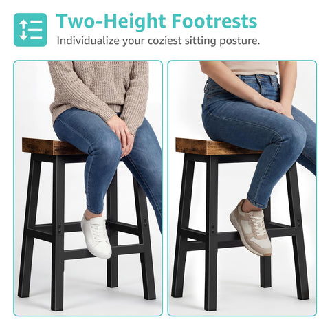 WINAZ Rustic Bar Stool heavy-duty-frame photo underscores 300 lb capacity and robust construction.
