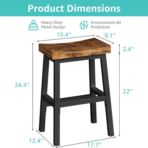 WINAZ Rustic Bar Stool side profile emphasizes sturdy metal frame and stable base.