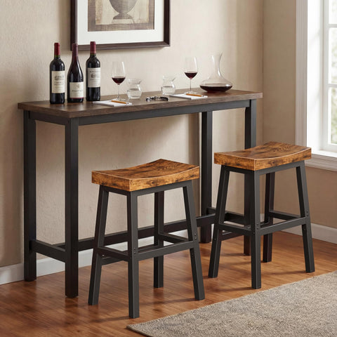 WINAZ Rustic Bar Stool under-counter-fit shows compact design fitting under counters.