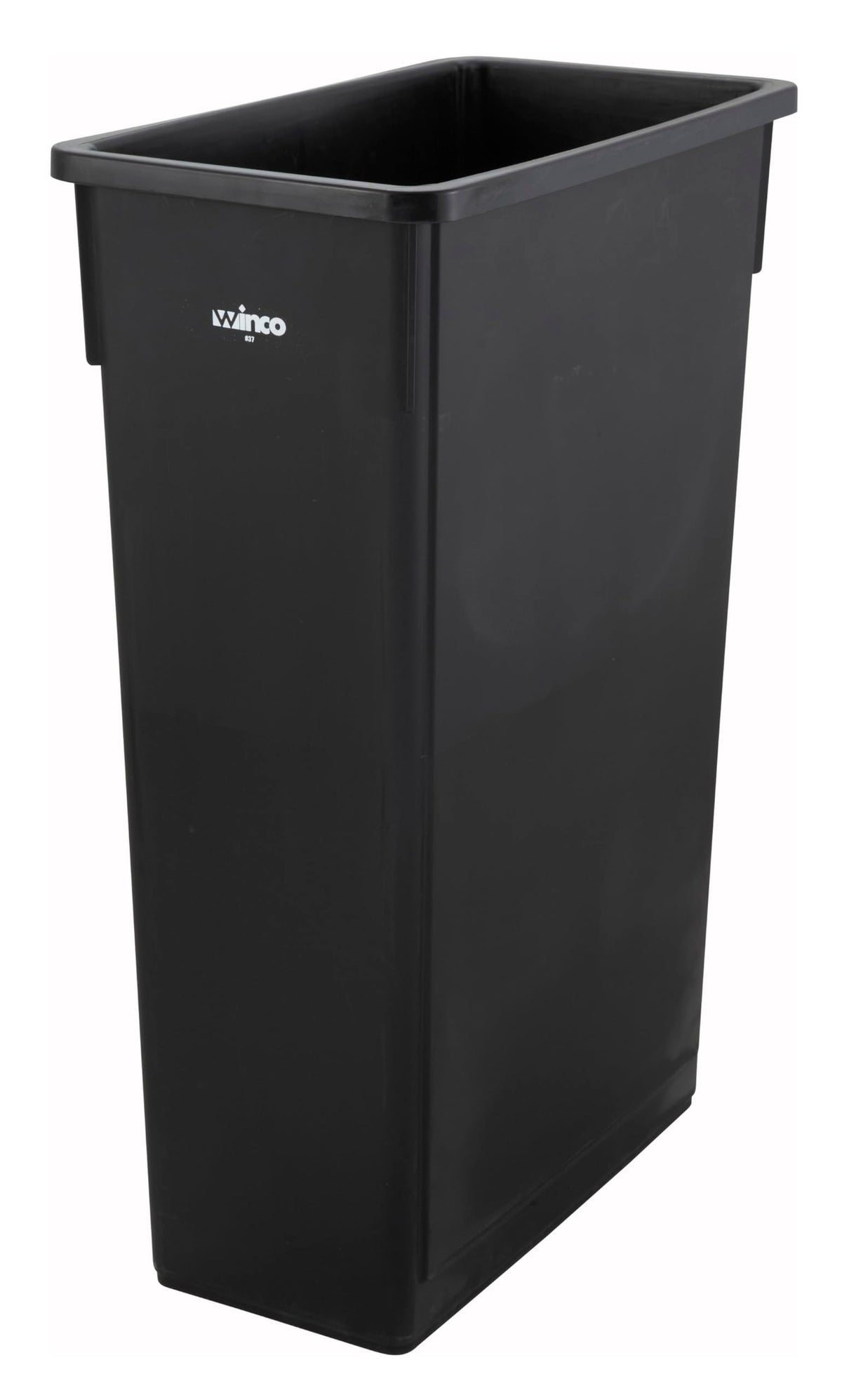 Winco Slender Trash Can 23-Gallon front view, ideal for compact kitchens and offices.