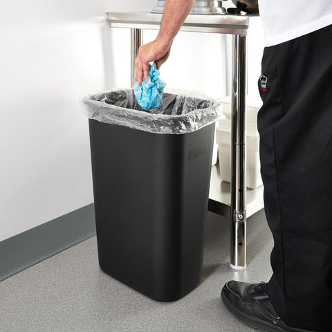 Winco waste basket 10-gallon black under-desk fit versatile for offices kitchens bathrooms