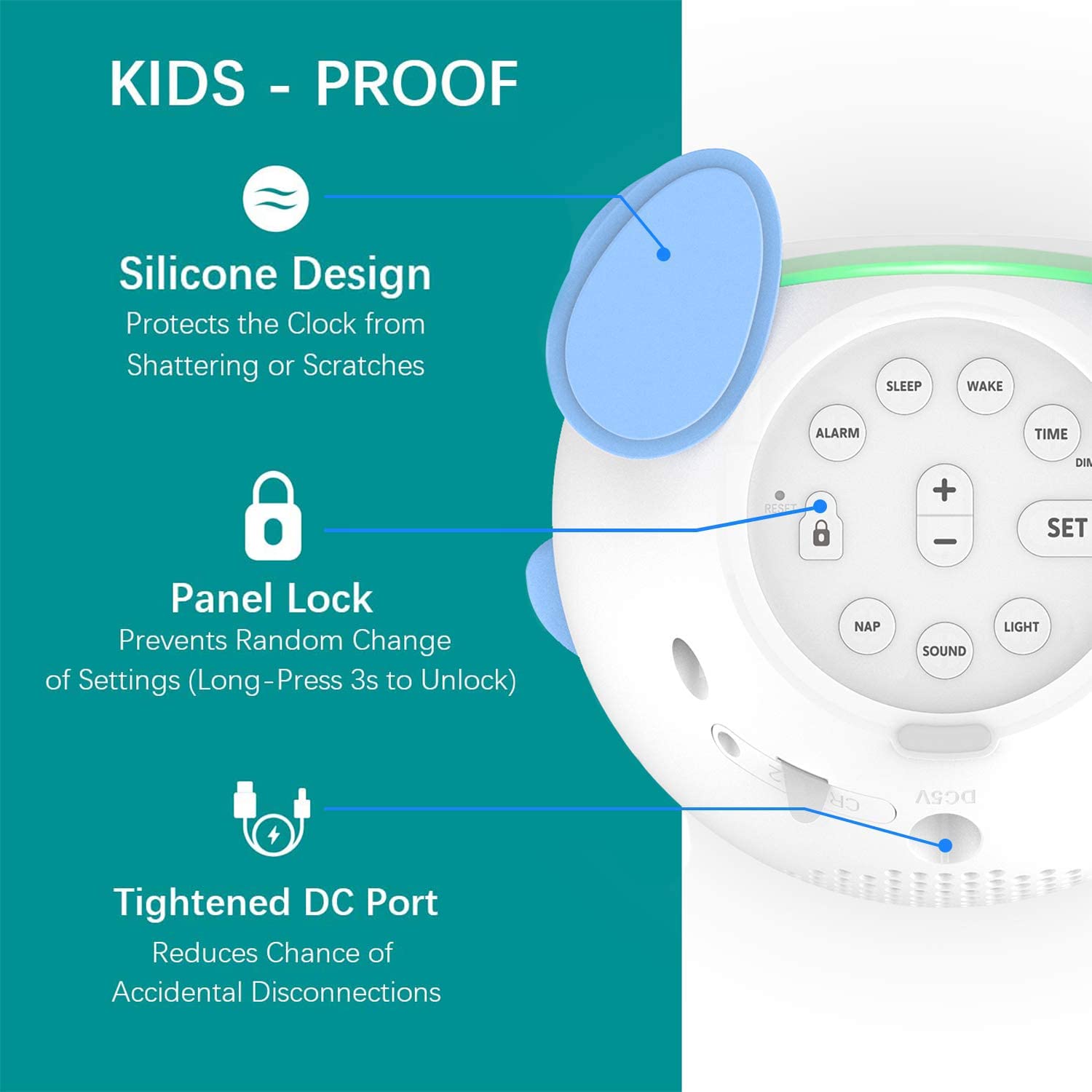 Windflyer OK to Wake Clock blue bedside setup keeps sleep space tidy