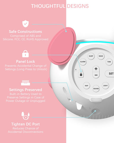Windflyer OK to Wake Clock pink face expressions show wake or sleep cues