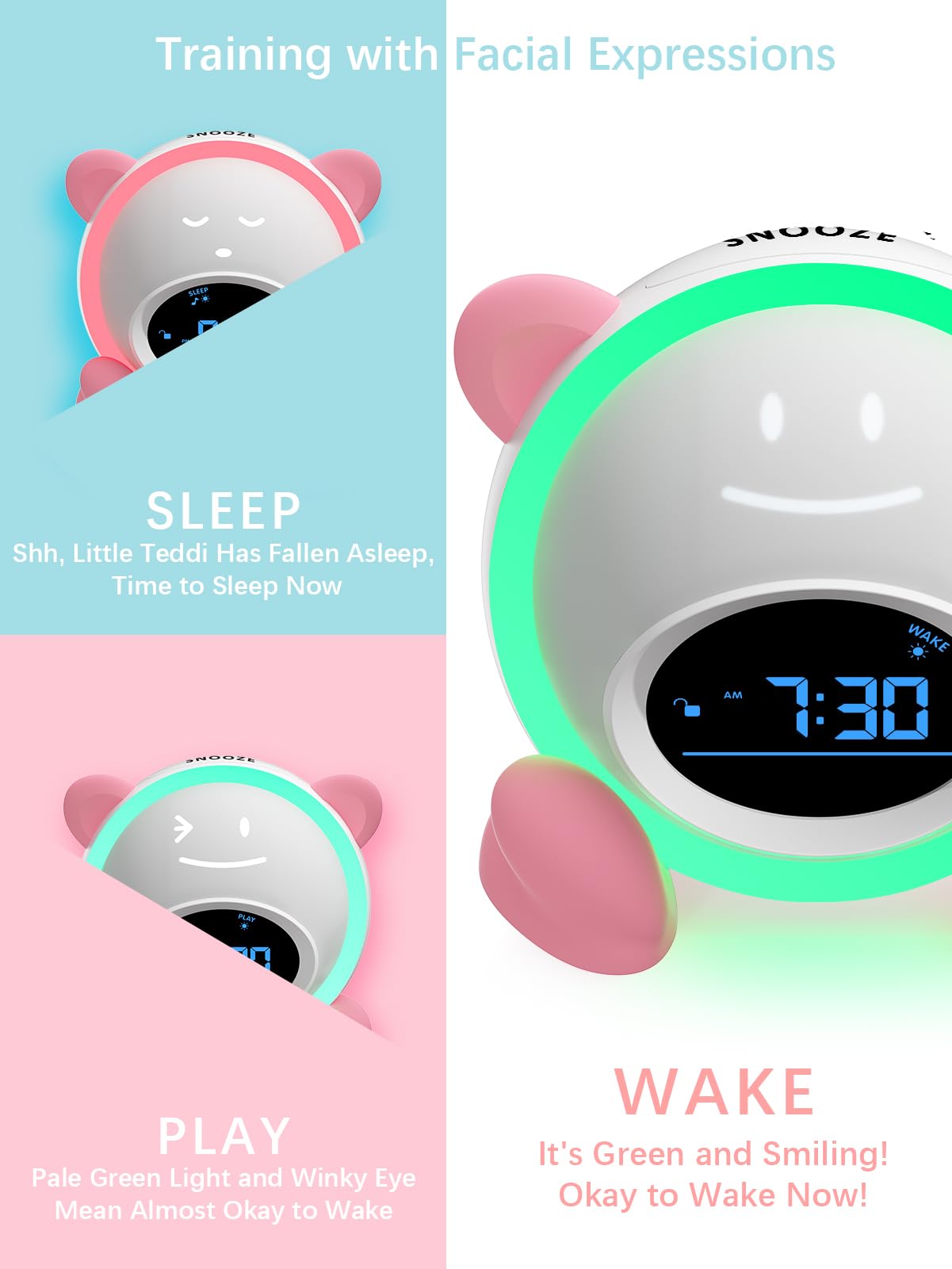 Windflyer OK to Wake Clock pink night light offers soft illumination