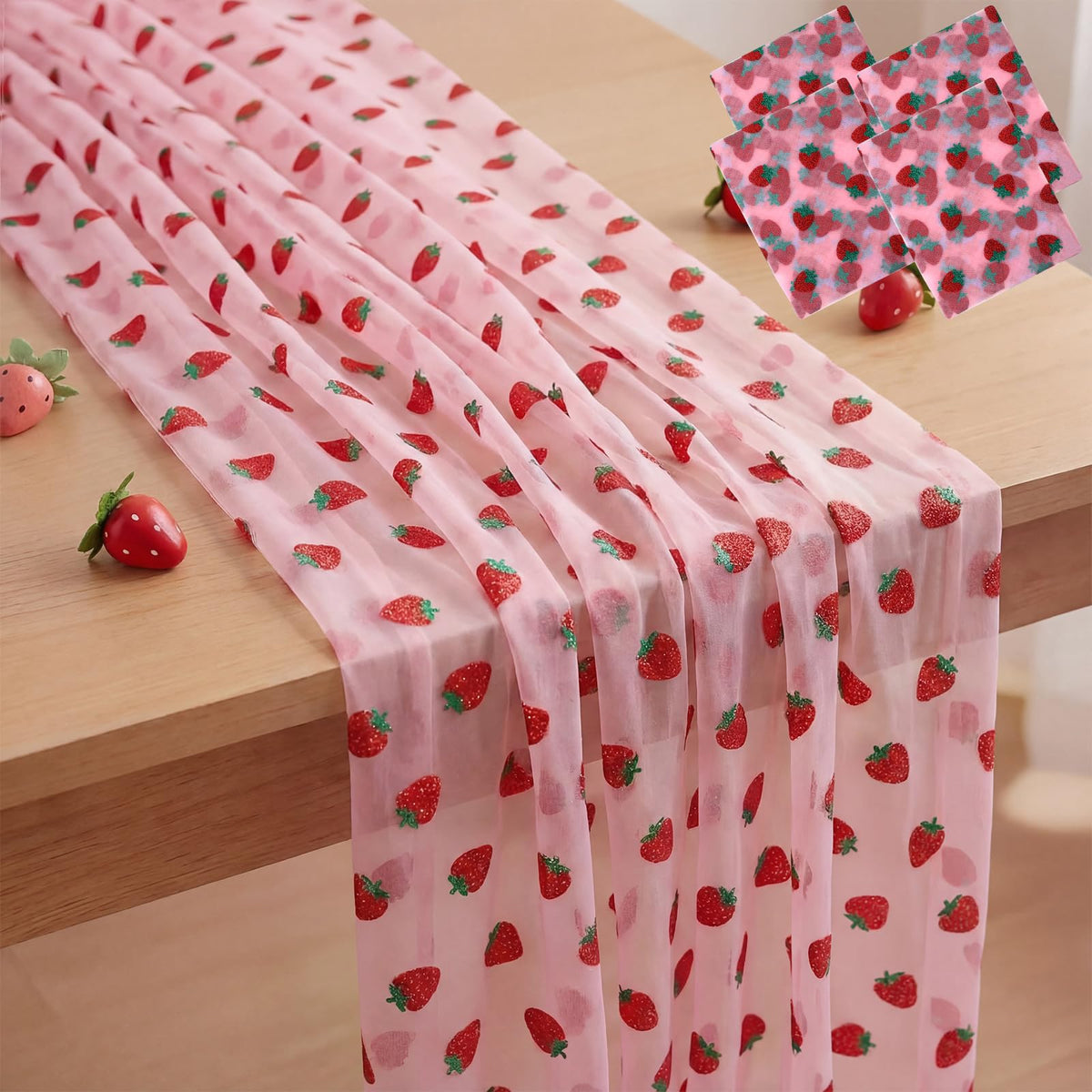 Windkream strawberry glitter tulle table runner pink drape for party tables