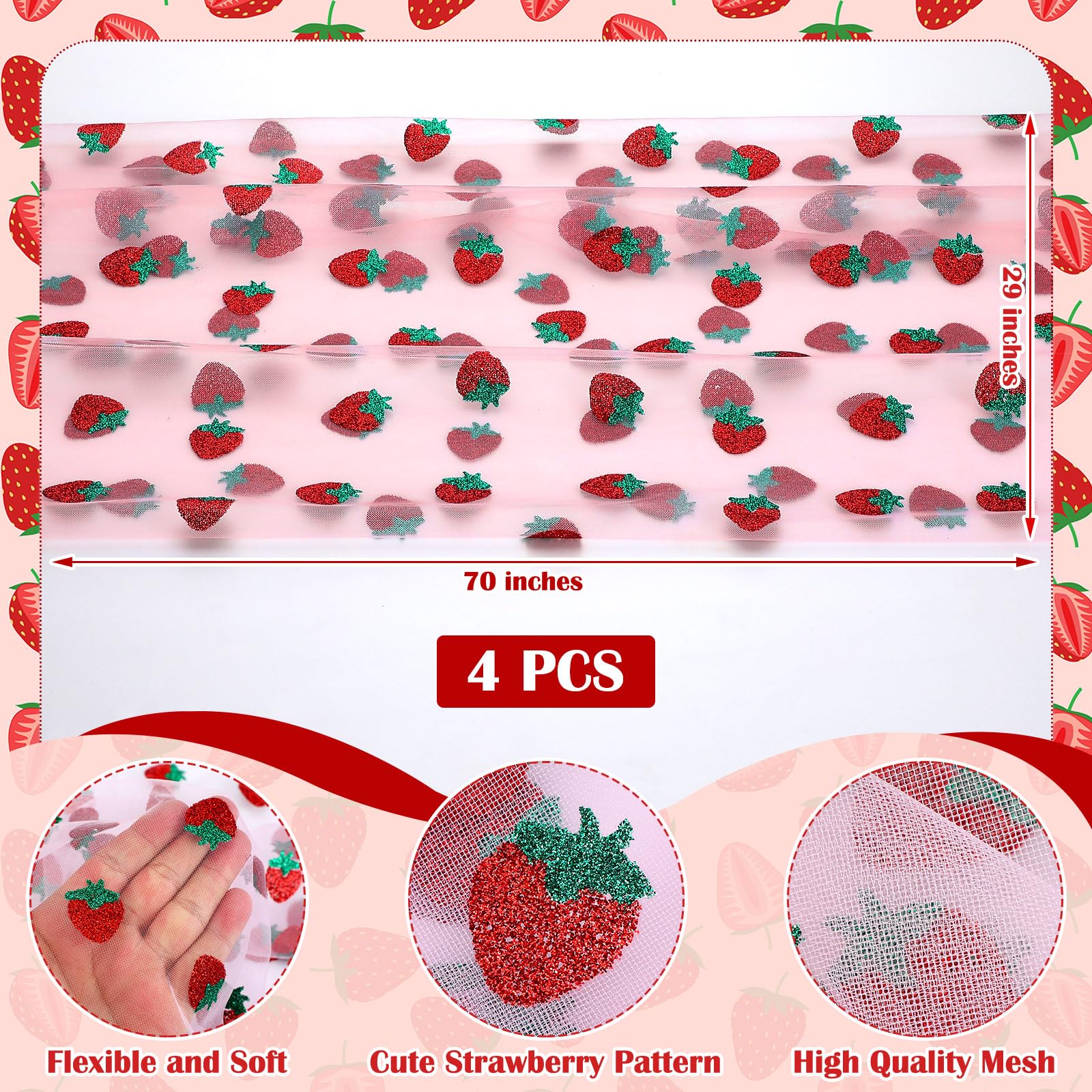 Windkream pink strawberry glitter tulle runner enhances wedding or birthday decor