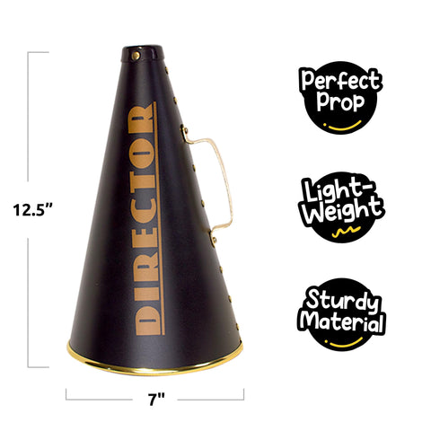 Windy City Novelties megaphone prop showing included handle for quick, easy setup