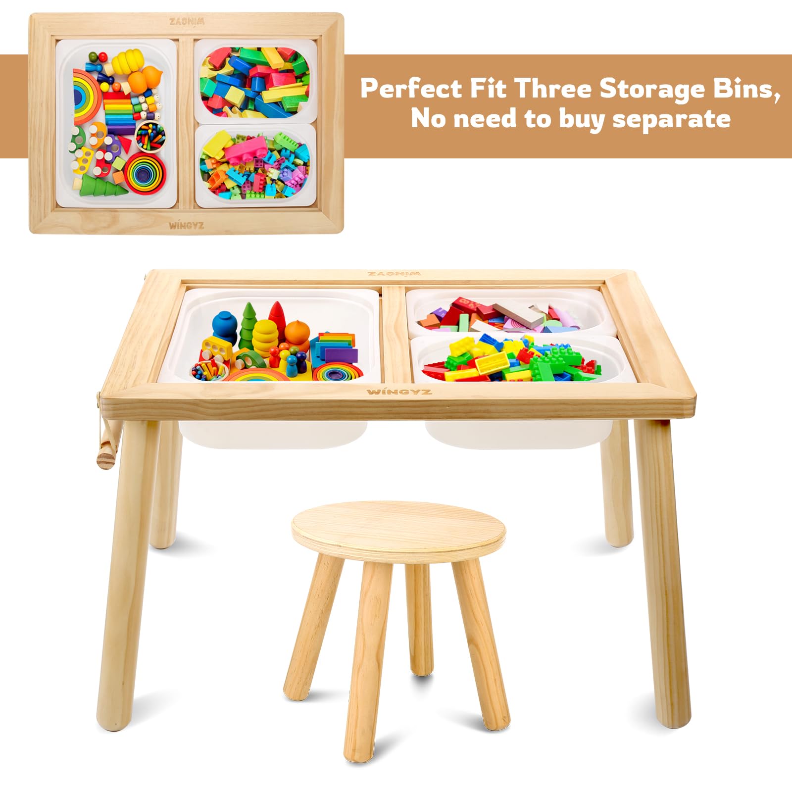 Wingyz Sensory Table and Chair Set includes wooden stools for comfortable play.