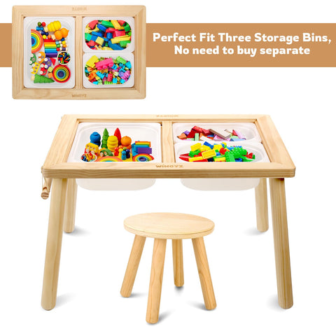 Wingyz Sensory Table and Chair Set includes wooden stools for comfortable play.