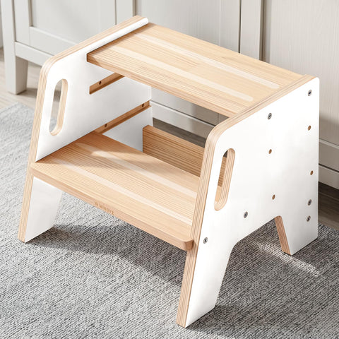 WINGYZ toddler step stool with 3-height white finish for potty training and sink access.