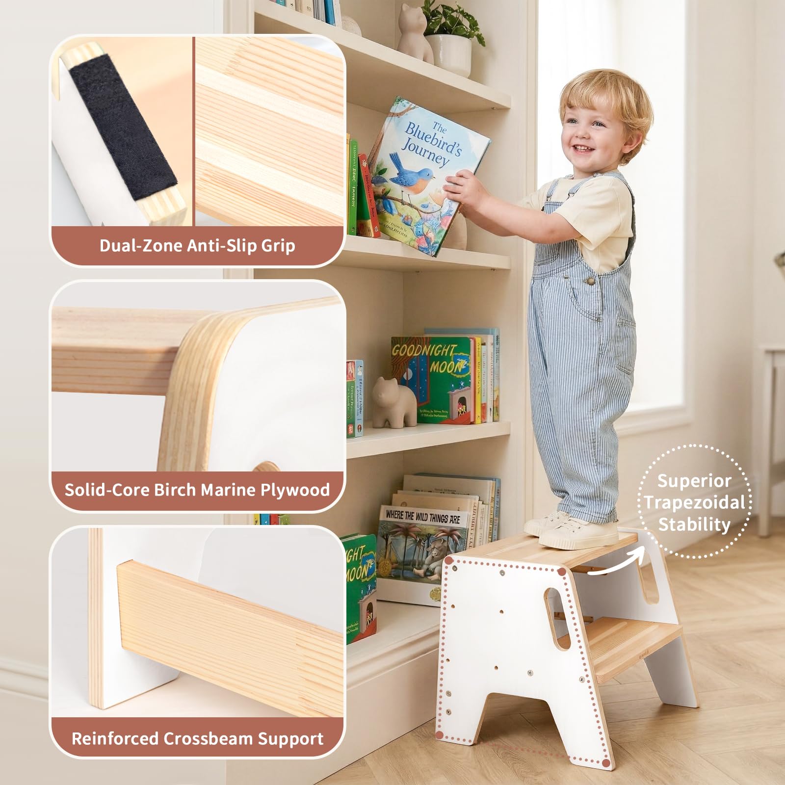 WINGYZ toddler-step-stool-anti-slip-bottom-pads provide stable support on any surface.