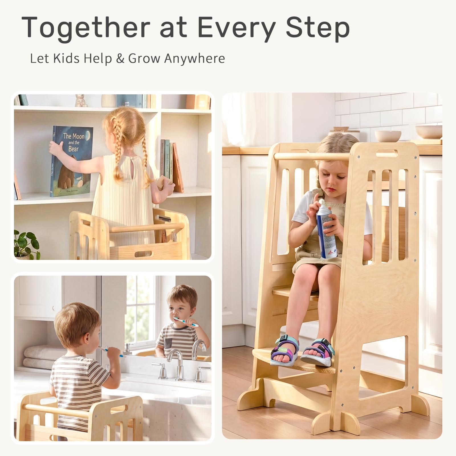 WINGYZ Toddler Tower birch plywood construction offers durable, smooth surface for daily use.