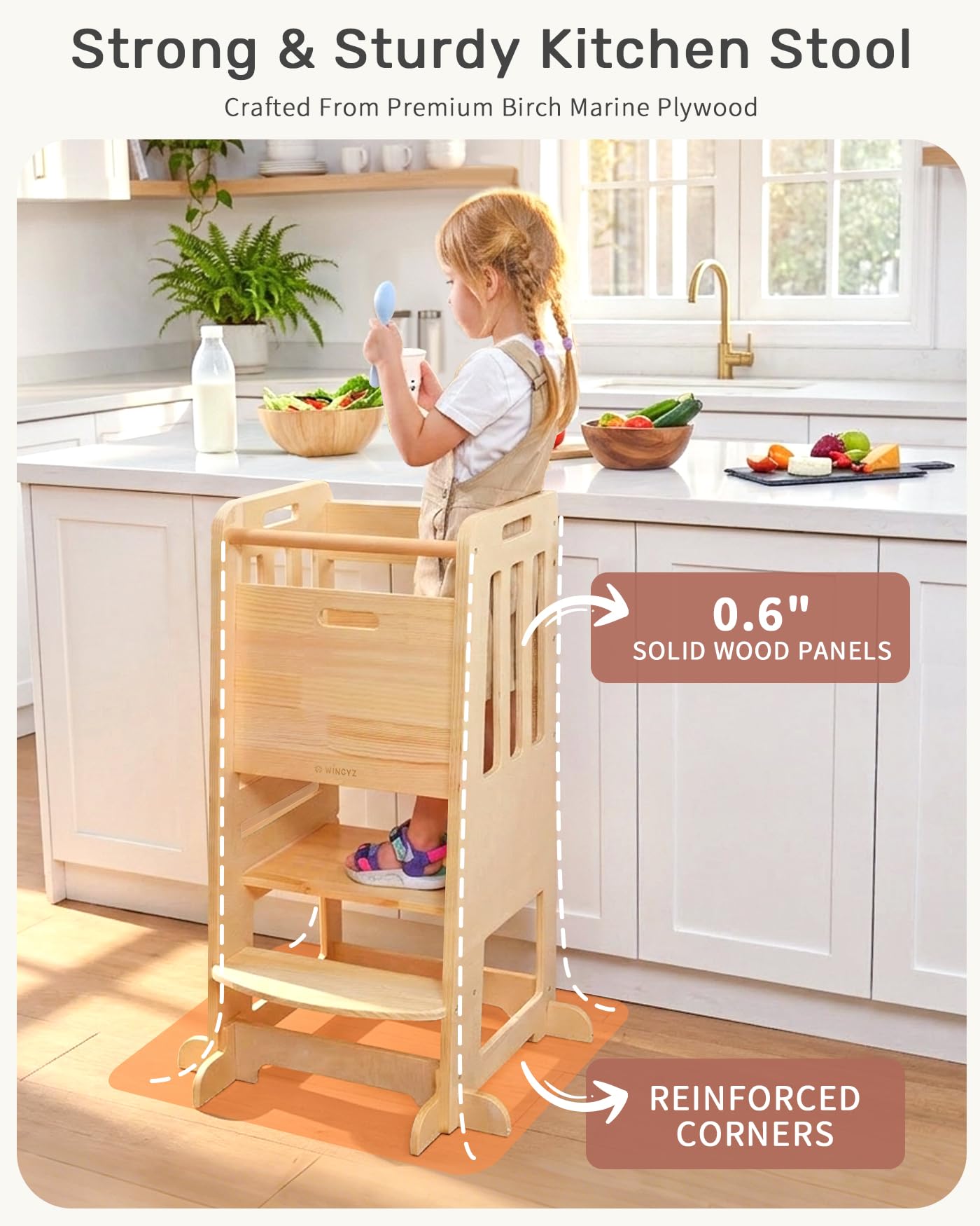 WINGYZ Toddler Tower height-18 configuration enables independent kitchen participation as kids grow.
