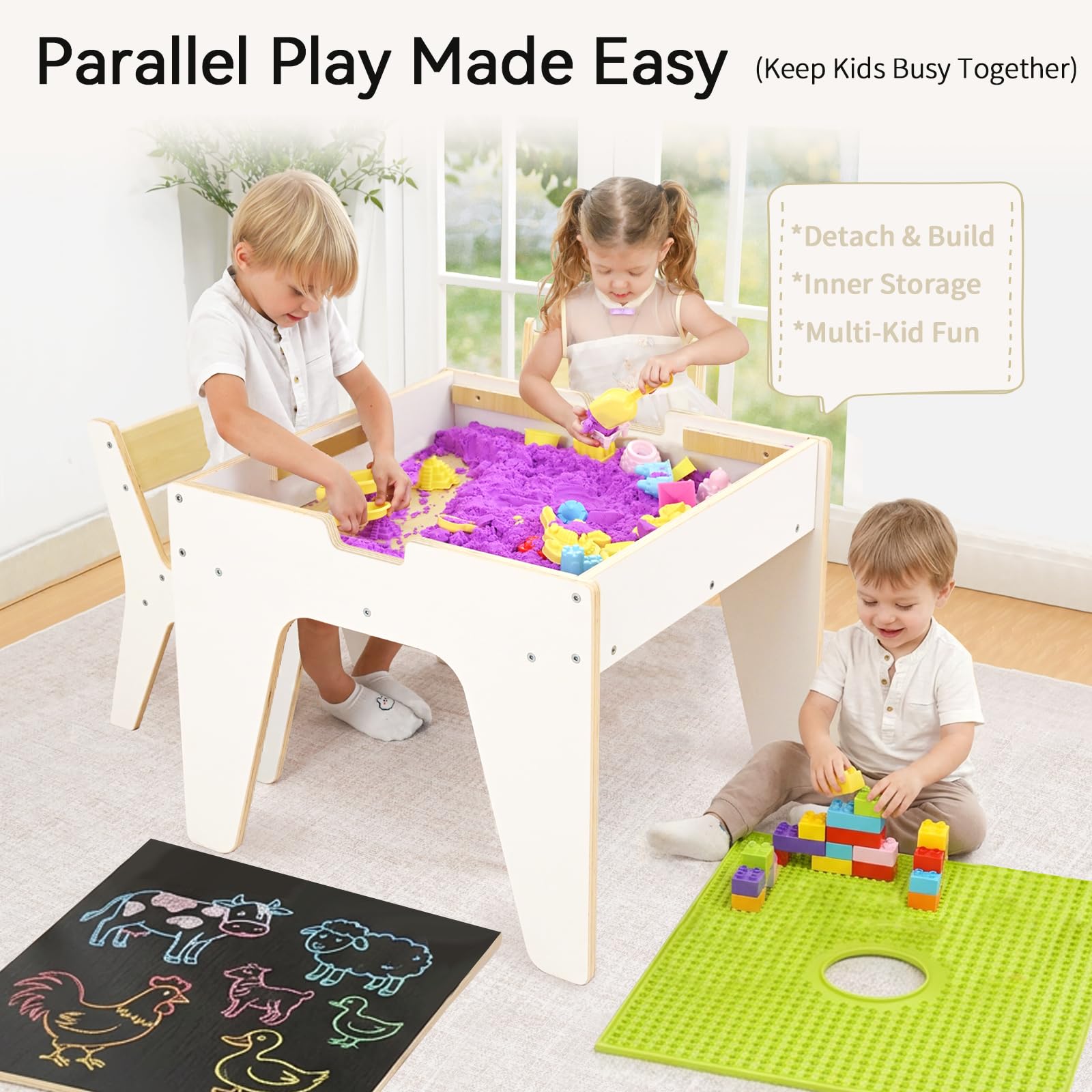 WINGYZ table with hidden storage bin under surface for tidy rooms.
