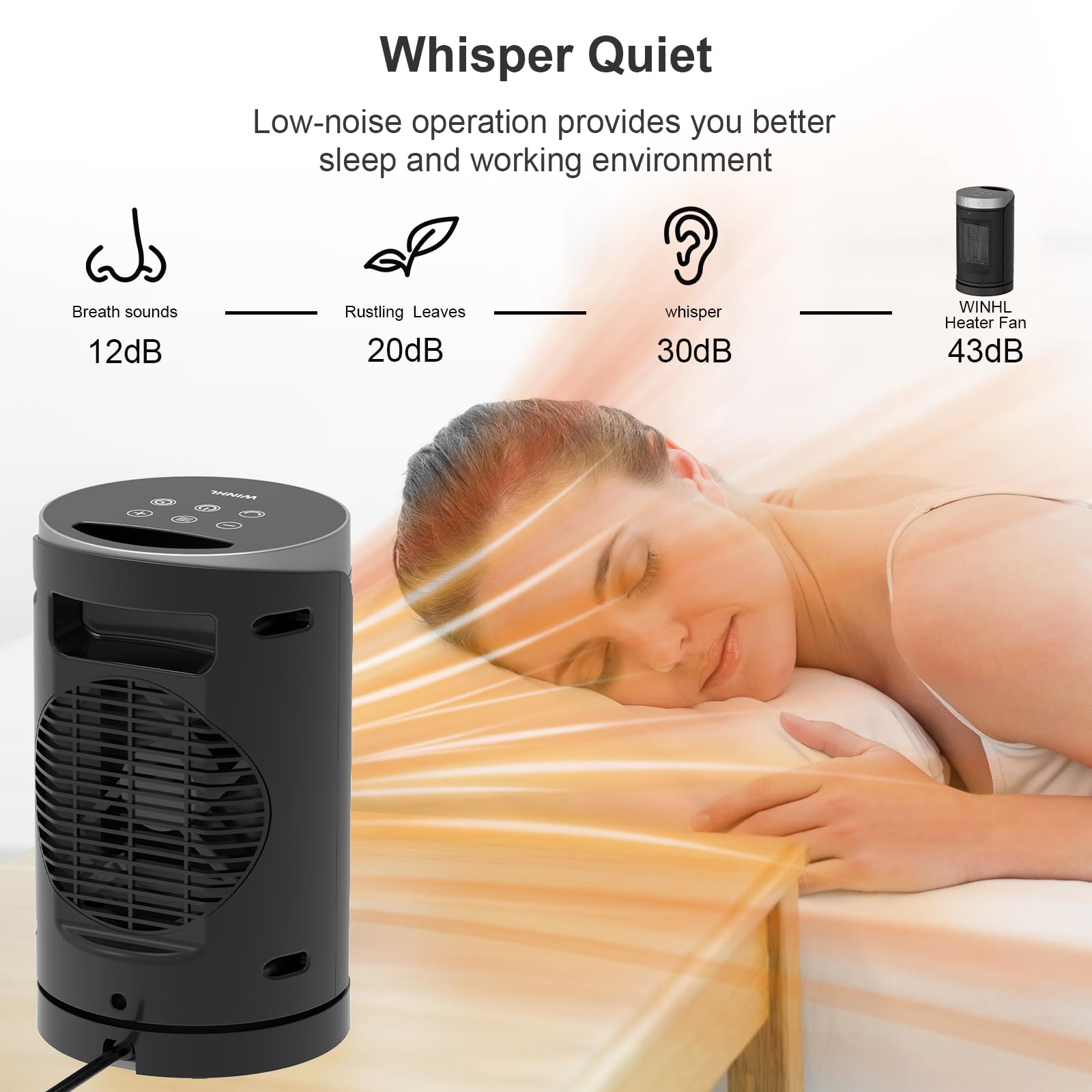 WINHL space heater 70-degree oscillation spreads even warmth across the room.