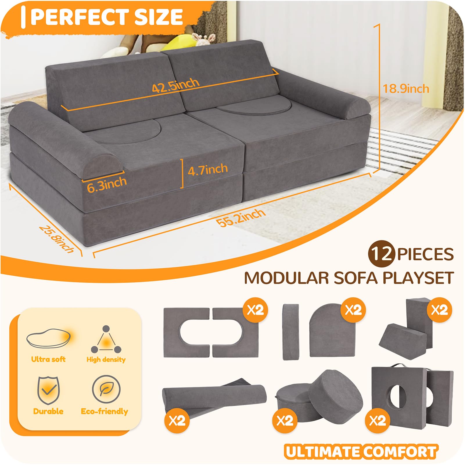 Winhomish soft-foam cushions provide plush seating for small children.