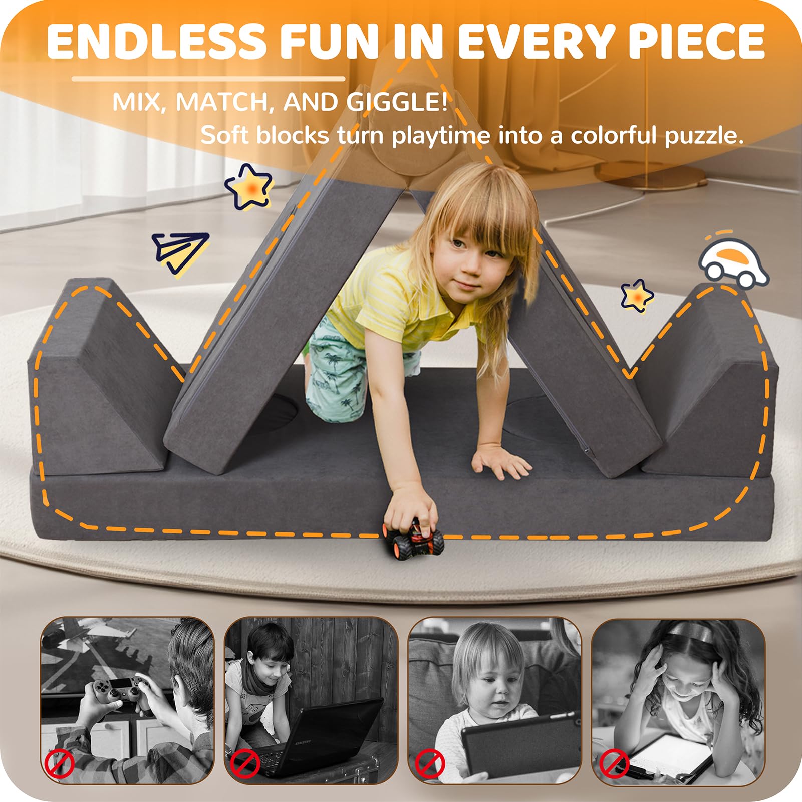 Winhomish modular couch configuration demonstrates flexible play arrangement.