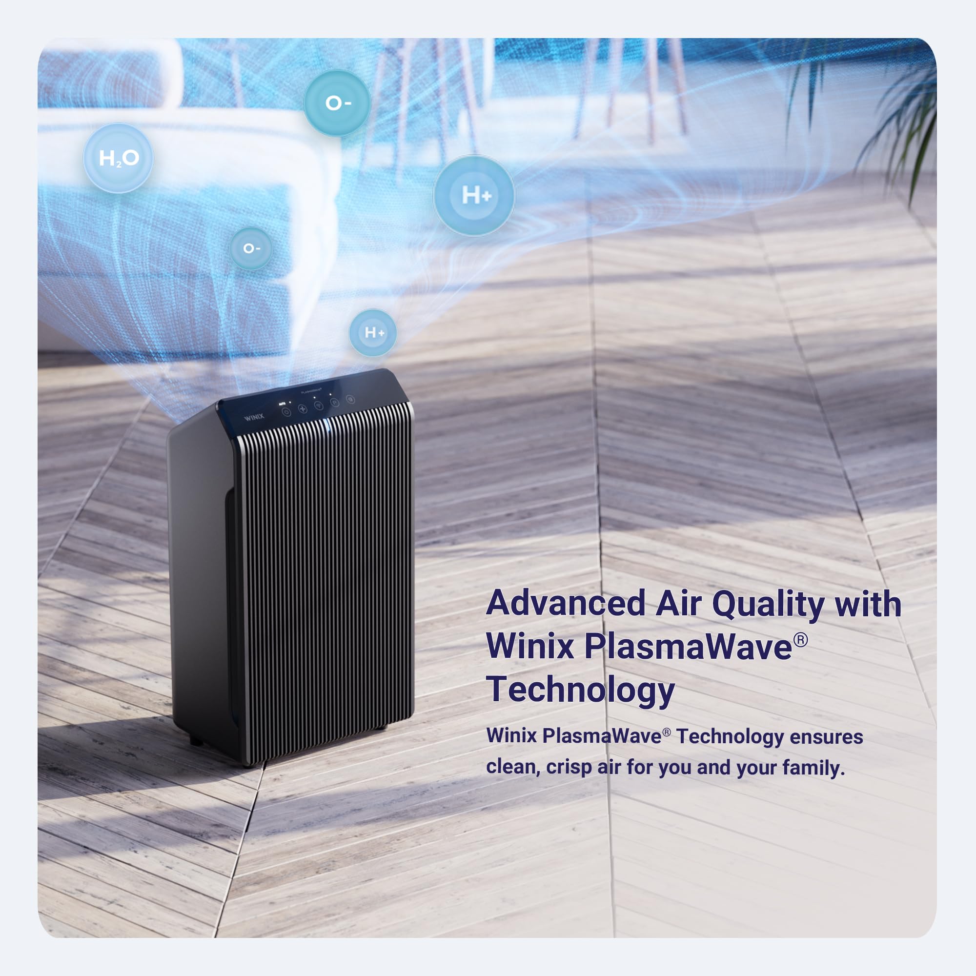 Winix 5510 true HEPA filter captures fine particles for cleaner air.