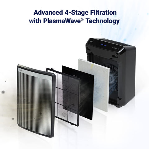 Winix 9800 activated carbon filter captures cooking and pet odors.