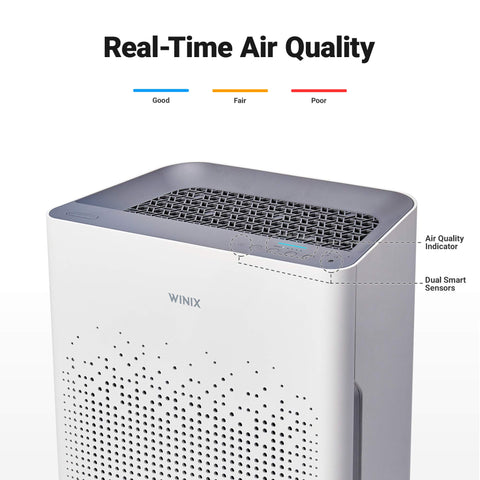 Winix AM90 PlasmaWave technology illustration for pollutant reduction