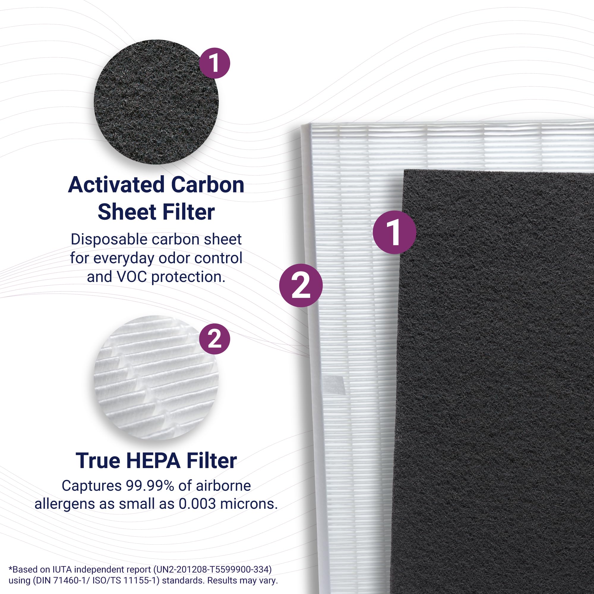 Winix Filter S carbon filter pack image; absorbs odors and extends HEPA life.