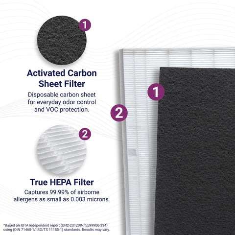 Winix Filter S carbon filter pack image; absorbs odors and extends HEPA life.