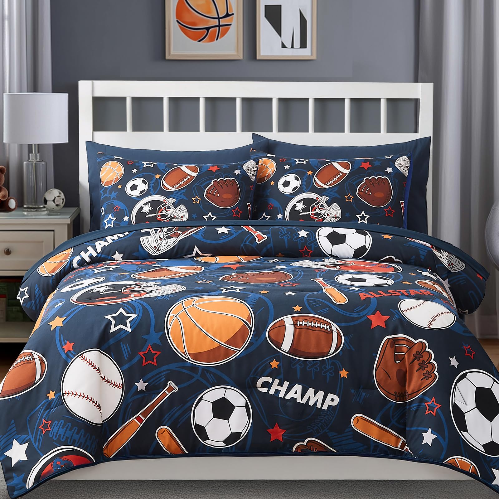 Wink Deer glow comforter with sports balls design for imaginative bedtimes