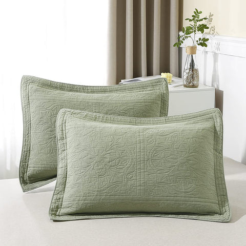 WINLIFE floral sage green pillow sham front view showing breathable cotton texture