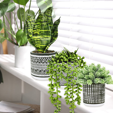 Winlyn artificial hops succulent in black pot adds texture to mantels and shelves.